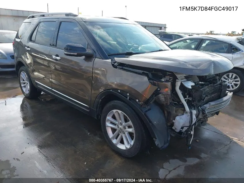 1FM5K7D84FGC49017 2015 Ford Explorer Xlt