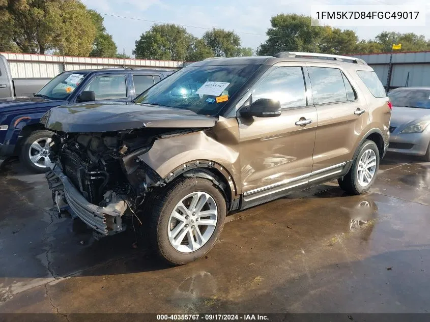 1FM5K7D84FGC49017 2015 Ford Explorer Xlt