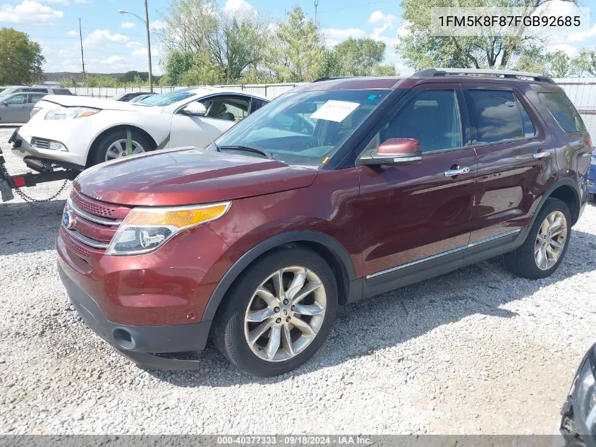 2015 Ford Explorer Limited VIN: 1FM5K8F87FGB92685 Lot: 40377333