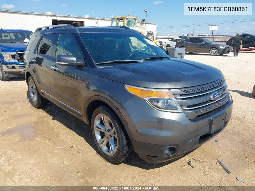 2015 Ford Explorer Limited VIN: 1FM5K7F83FGB60861 Lot: 40430422