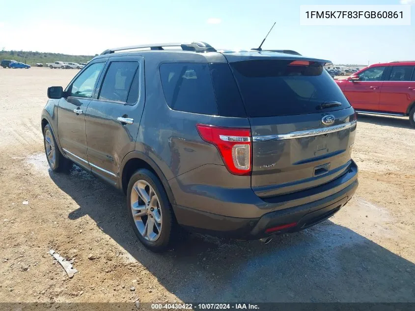 2015 Ford Explorer Limited VIN: 1FM5K7F83FGB60861 Lot: 40430422