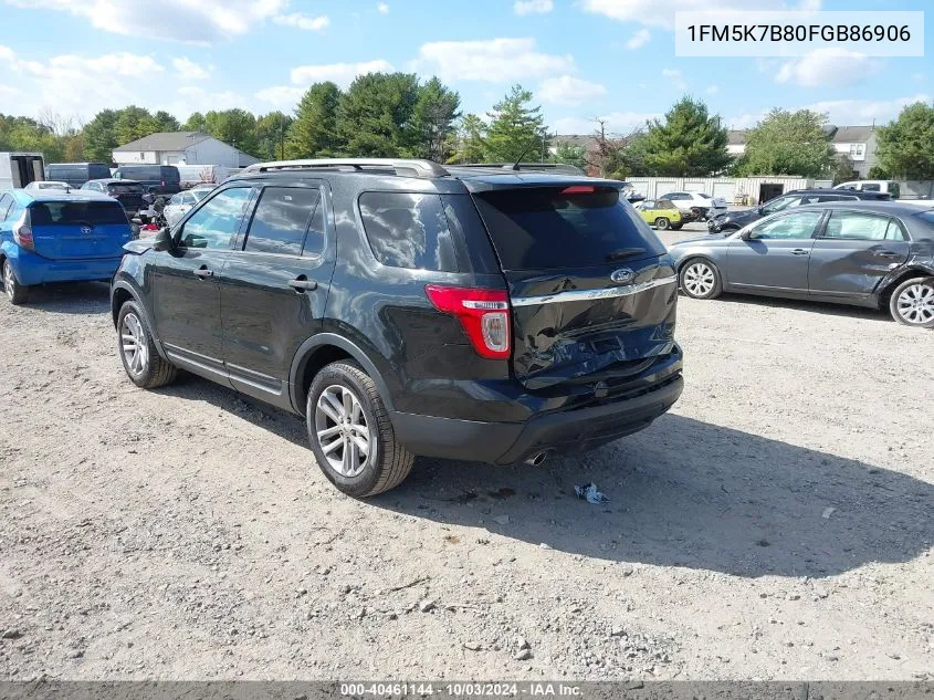 2015 Ford Explorer VIN: 1FM5K7B80FGB86906 Lot: 40461144