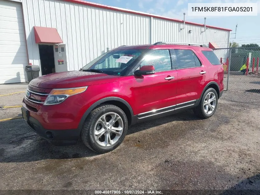 2015 Ford Explorer Limited VIN: 1FM5K8F81FGA05201 Lot: 40517905