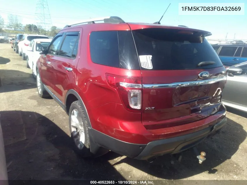 2015 Ford Explorer Xlt VIN: 1FM5K7D83FGA32669 Lot: 40522653