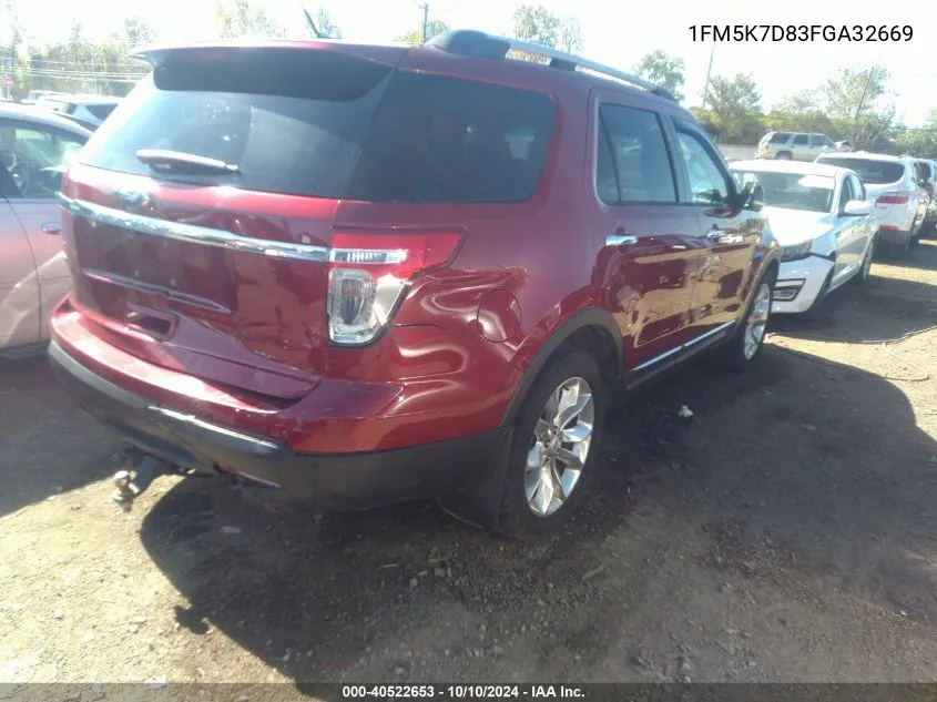 1FM5K7D83FGA32669 2015 Ford Explorer Xlt