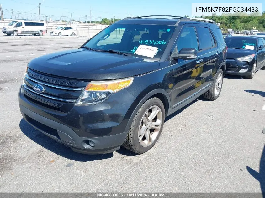 2015 Ford Explorer Limited VIN: 1FM5K7F82FGC34433 Lot: 40539006