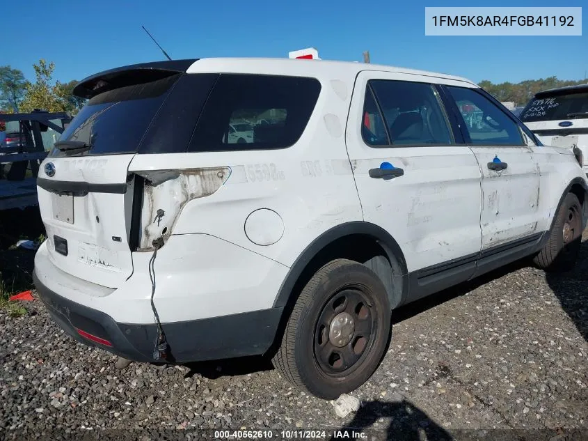 2015 Ford Explorer Police Interceptor VIN: 1FM5K8AR4FGB41192 Lot: 40562610