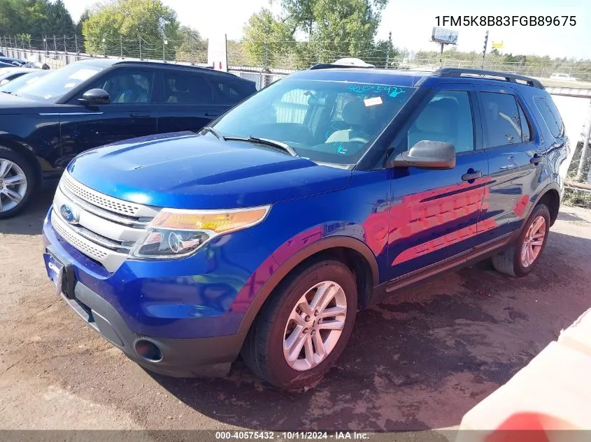 2015 Ford Explorer VIN: 1FM5K8B83FGB89675 Lot: 40575432