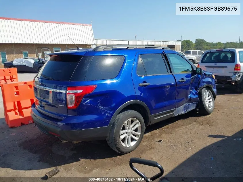 2015 Ford Explorer VIN: 1FM5K8B83FGB89675 Lot: 40575432