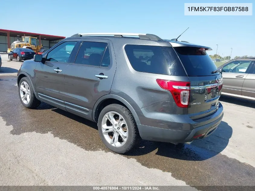 2015 Ford Explorer Limited VIN: 1FM5K7F83FGB87588 Lot: 40576984