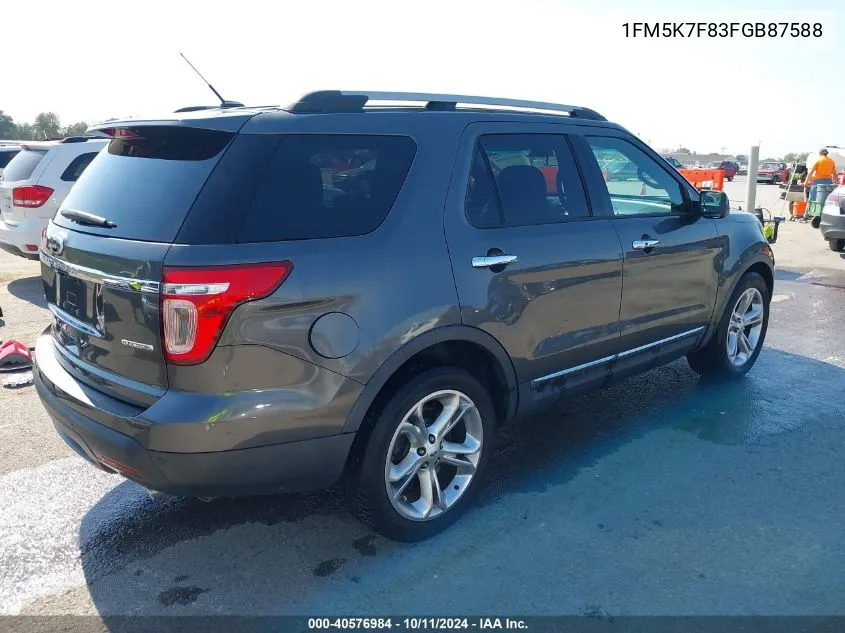 2015 Ford Explorer Limited VIN: 1FM5K7F83FGB87588 Lot: 40576984