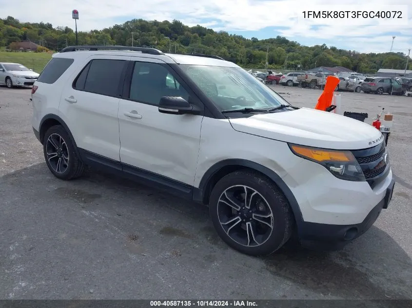 2015 Ford Explorer Sport VIN: 1FM5K8GT3FGC40072 Lot: 40587135