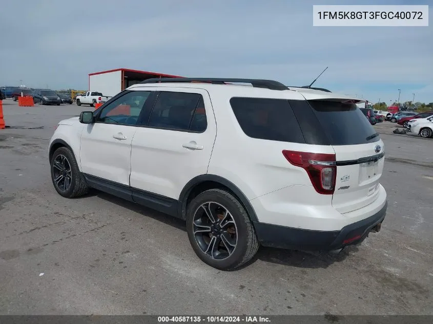 2015 Ford Explorer Sport VIN: 1FM5K8GT3FGC40072 Lot: 40587135