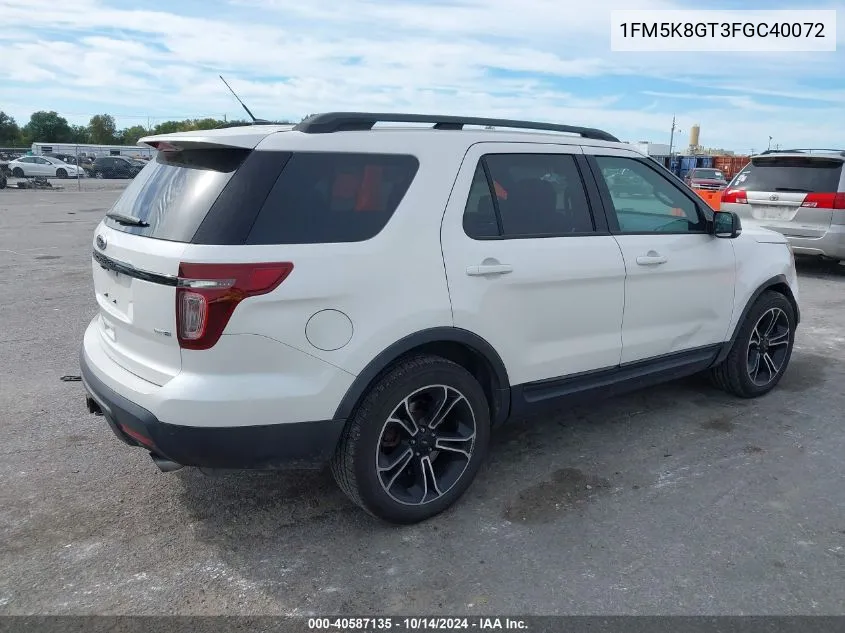 2015 Ford Explorer Sport VIN: 1FM5K8GT3FGC40072 Lot: 40587135