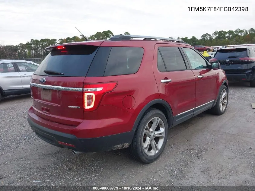 2015 Ford Explorer Limited VIN: 1FM5K7F84FGB42398 Lot: 40600779