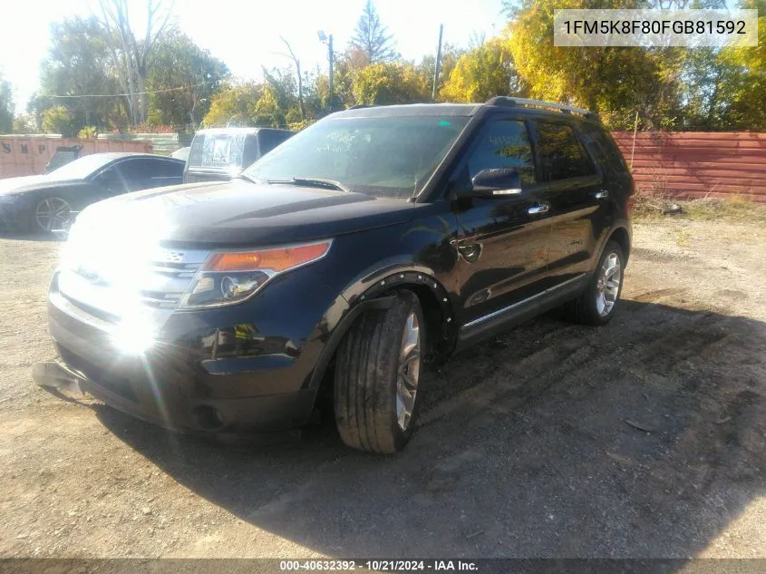 2015 Ford Explorer Limited VIN: 1FM5K8F80FGB81592 Lot: 40632392