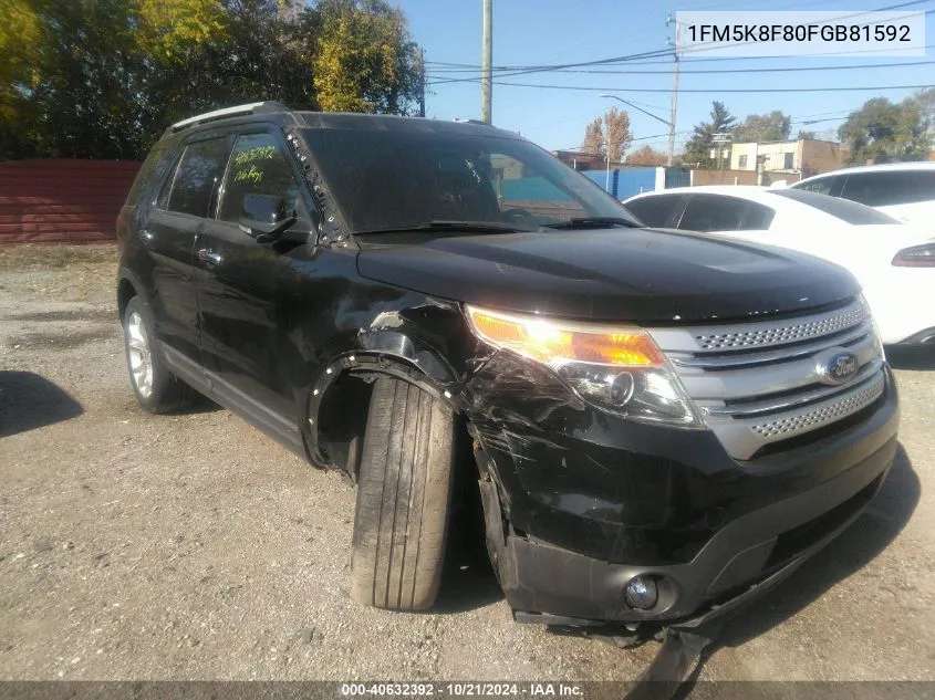 2015 Ford Explorer Limited VIN: 1FM5K8F80FGB81592 Lot: 40632392