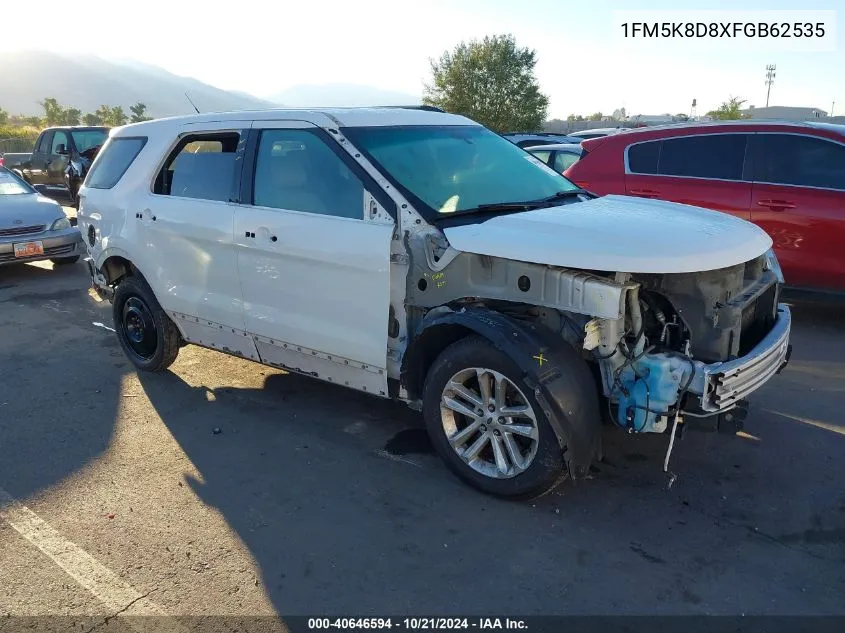 2015 Ford Explorer Xlt VIN: 1FM5K8D8XFGB62535 Lot: 40646594