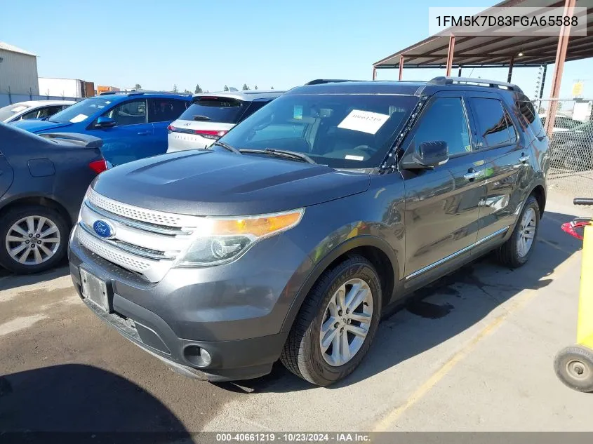 2015 Ford Explorer Xlt VIN: 1FM5K7D83FGA65588 Lot: 40661219