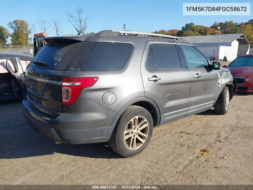 2015 Ford Explorer Xlt VIN: 1FM5K7D84FGC58672 Lot: 40672167