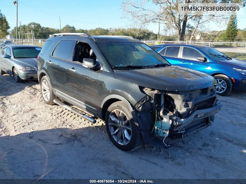 2015 Ford Explorer Limited VIN: 1FM5K7F83FGB00059 Lot: 40675054