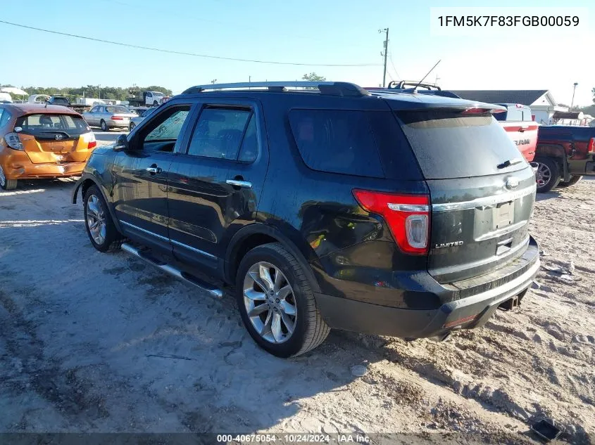 2015 Ford Explorer Limited VIN: 1FM5K7F83FGB00059 Lot: 40675054