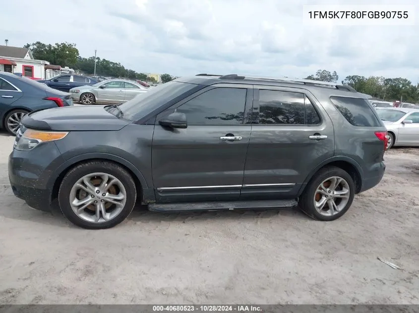 2015 Ford Explorer Limited VIN: 1FM5K7F80FGB90755 Lot: 40680523