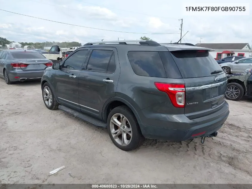 2015 Ford Explorer Limited VIN: 1FM5K7F80FGB90755 Lot: 40680523