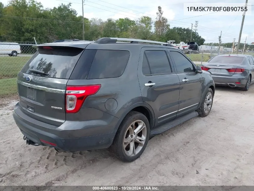 2015 Ford Explorer Limited VIN: 1FM5K7F80FGB90755 Lot: 40680523