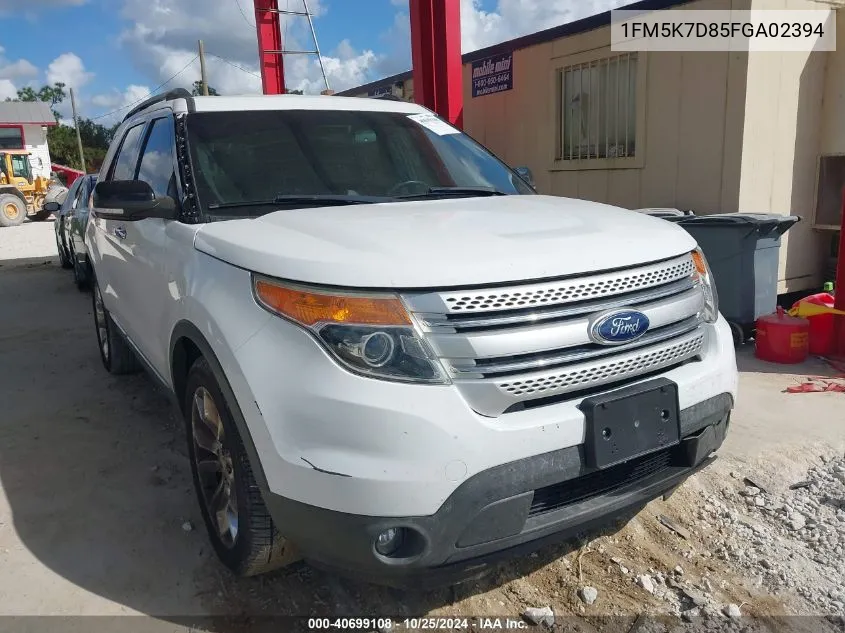 2015 Ford Explorer Xlt VIN: 1FM5K7D85FGA02394 Lot: 40699108