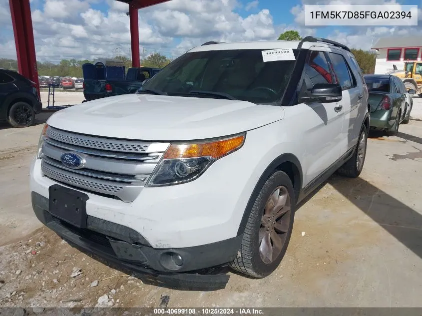 2015 Ford Explorer Xlt VIN: 1FM5K7D85FGA02394 Lot: 40699108