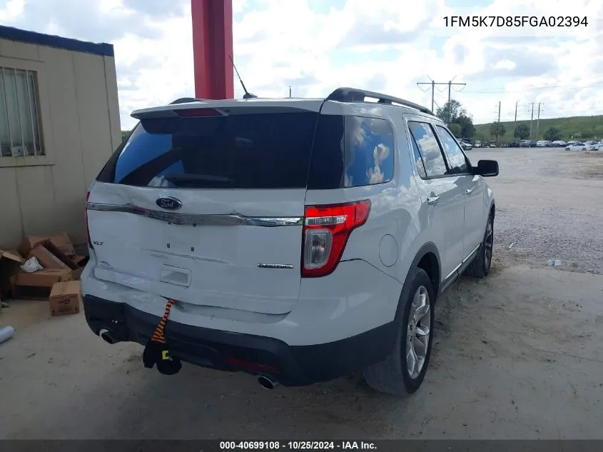 2015 Ford Explorer Xlt VIN: 1FM5K7D85FGA02394 Lot: 40699108