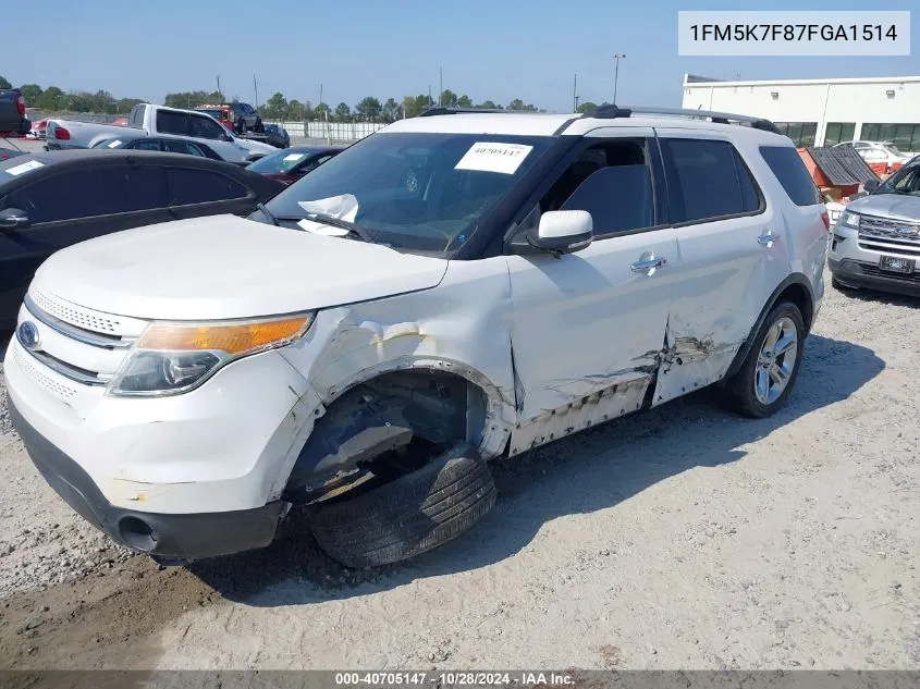 2015 Ford Explorer Limited VIN: 1FM5K7F87FGA1514 Lot: 40705147