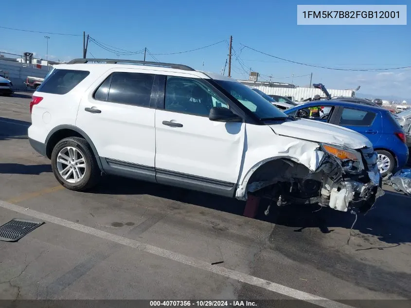 2015 Ford Explorer VIN: 1FM5K7B82FGB12001 Lot: 40707356