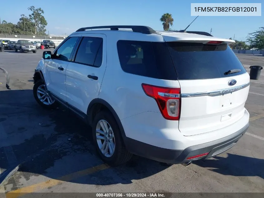 2015 Ford Explorer VIN: 1FM5K7B82FGB12001 Lot: 40707356