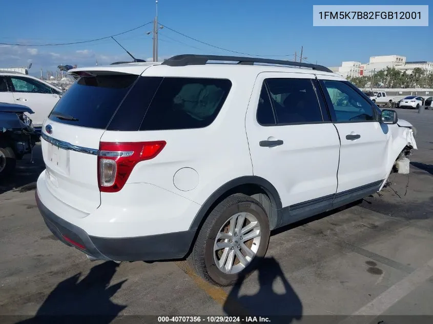 2015 Ford Explorer VIN: 1FM5K7B82FGB12001 Lot: 40707356