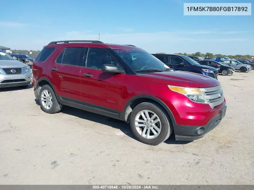 2015 Ford Explorer VIN: 1FM5K7B80FGB17892 Lot: 40715846