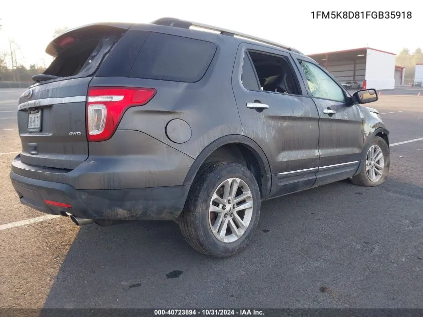 2015 Ford Explorer Xlt VIN: 1FM5K8D81FGB35918 Lot: 40723894