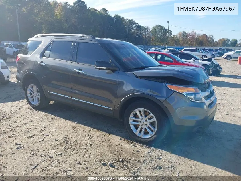 2015 Ford Explorer Xlt VIN: 1FM5K7D87FGA67957 Lot: 40820078