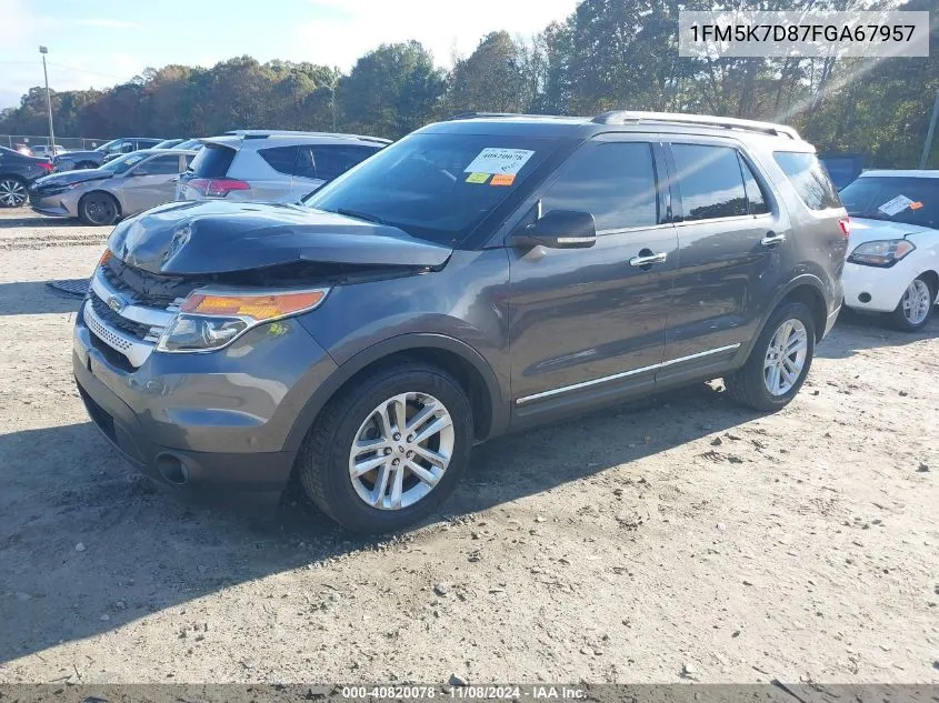 2015 Ford Explorer Xlt VIN: 1FM5K7D87FGA67957 Lot: 40820078