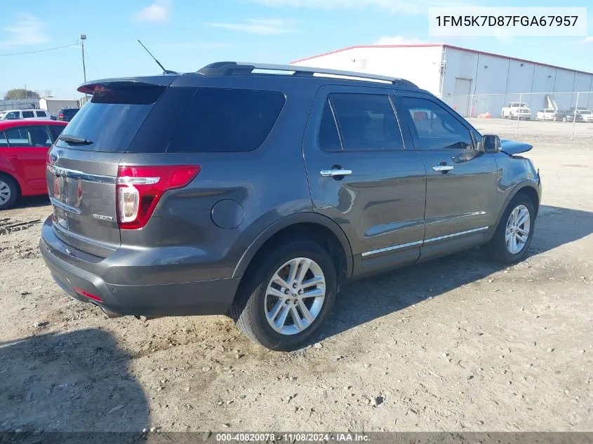 2015 Ford Explorer Xlt VIN: 1FM5K7D87FGA67957 Lot: 40820078