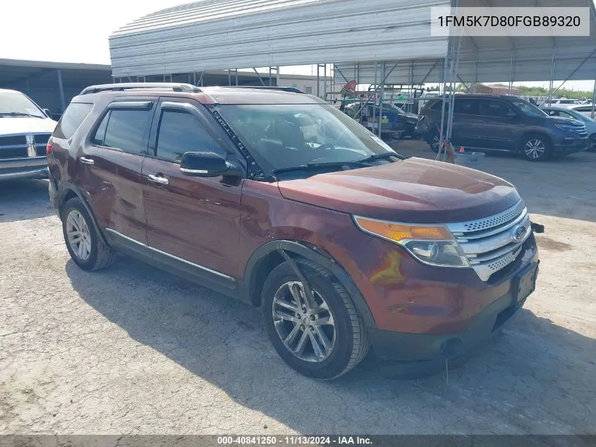 2015 Ford Explorer Xlt VIN: 1FM5K7D80FGB89320 Lot: 40841250