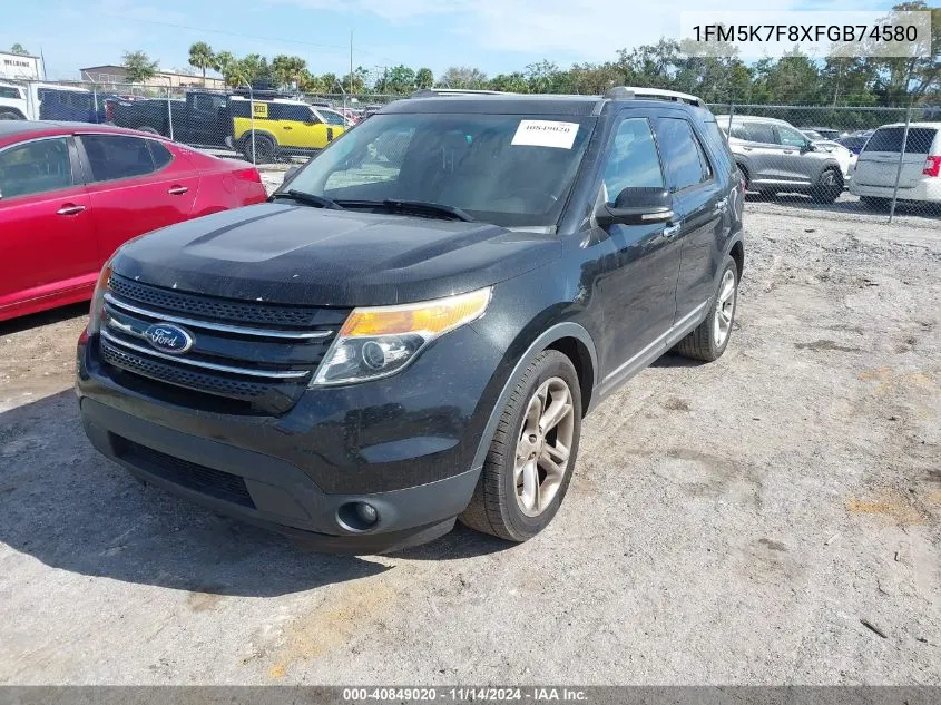 2015 Ford Explorer Limited VIN: 1FM5K7F8XFGB74580 Lot: 40849020