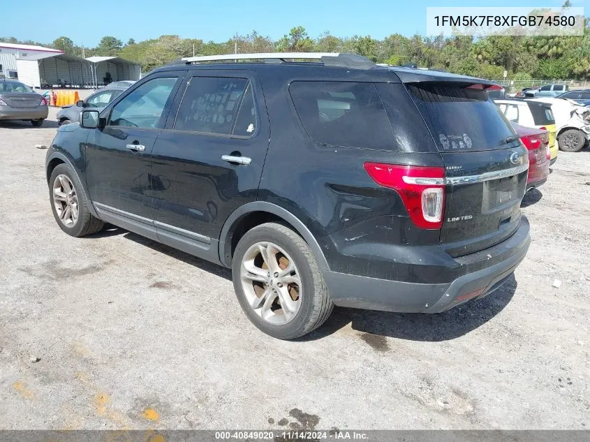 2015 Ford Explorer Limited VIN: 1FM5K7F8XFGB74580 Lot: 40849020