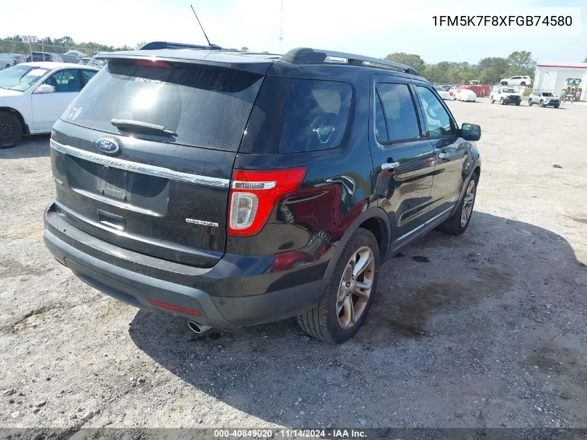 2015 Ford Explorer Limited VIN: 1FM5K7F8XFGB74580 Lot: 40849020