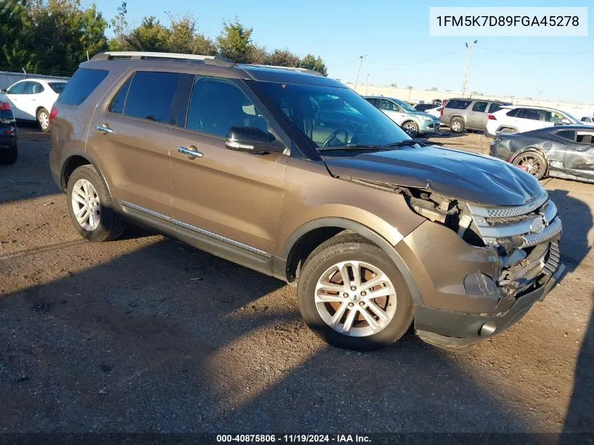 2015 Ford Explorer Xlt VIN: 1FM5K7D89FGA45278 Lot: 40875806