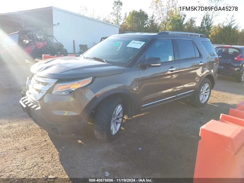 2015 Ford Explorer Xlt VIN: 1FM5K7D89FGA45278 Lot: 40875806