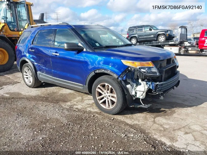 2015 Ford Explorer Xlt VIN: 1FM5K7D86FGA92140 Lot: 40884260