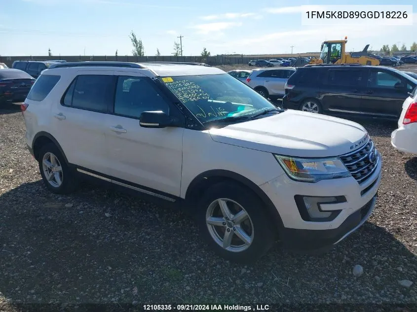 2016 Ford Explorer Xlt VIN: 1FM5K8D89GGD18226 Lot: 12105335