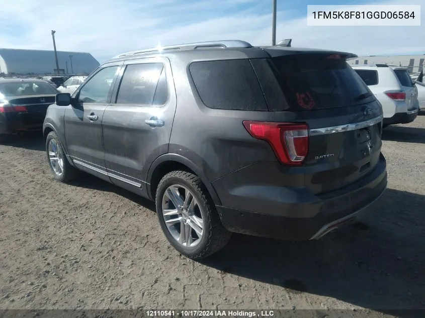 2016 Ford Explorer Limited VIN: 1FM5K8F81GGD06584 Lot: 12110541